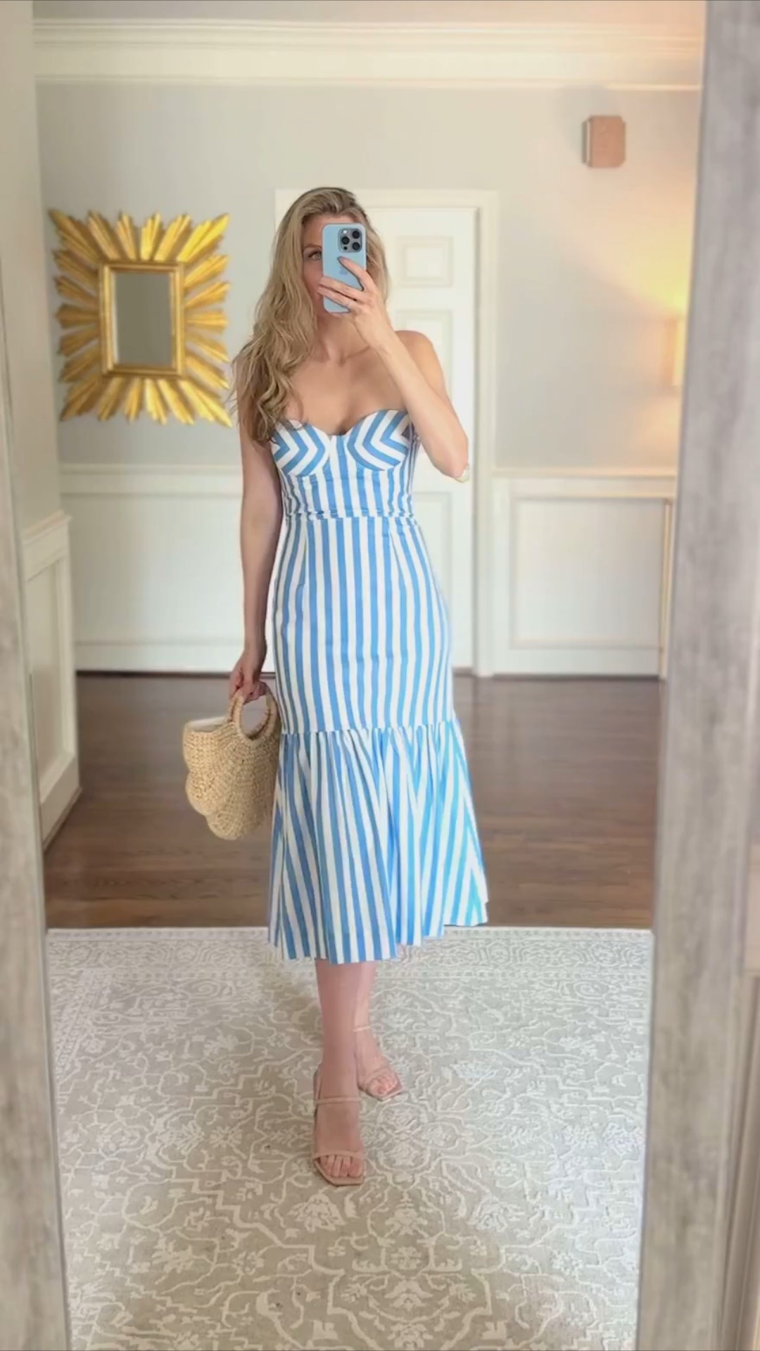 Love this beautiful blue and white midi dress! Great party and vacation dress. I’m 5’7 wearing a size xsmall 

#LTKStyleTip #LTKFindsUnder100 #LTKWedding