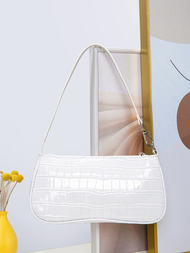 Crocodile Embossed Baguette Bag | SHEIN