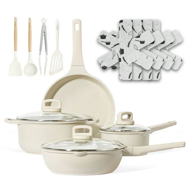 Carote Nonstick Pots and Pans Set, 15 Pcs Induction Kitchen Cookware Sets (Beige Granite) | Walmart (US)