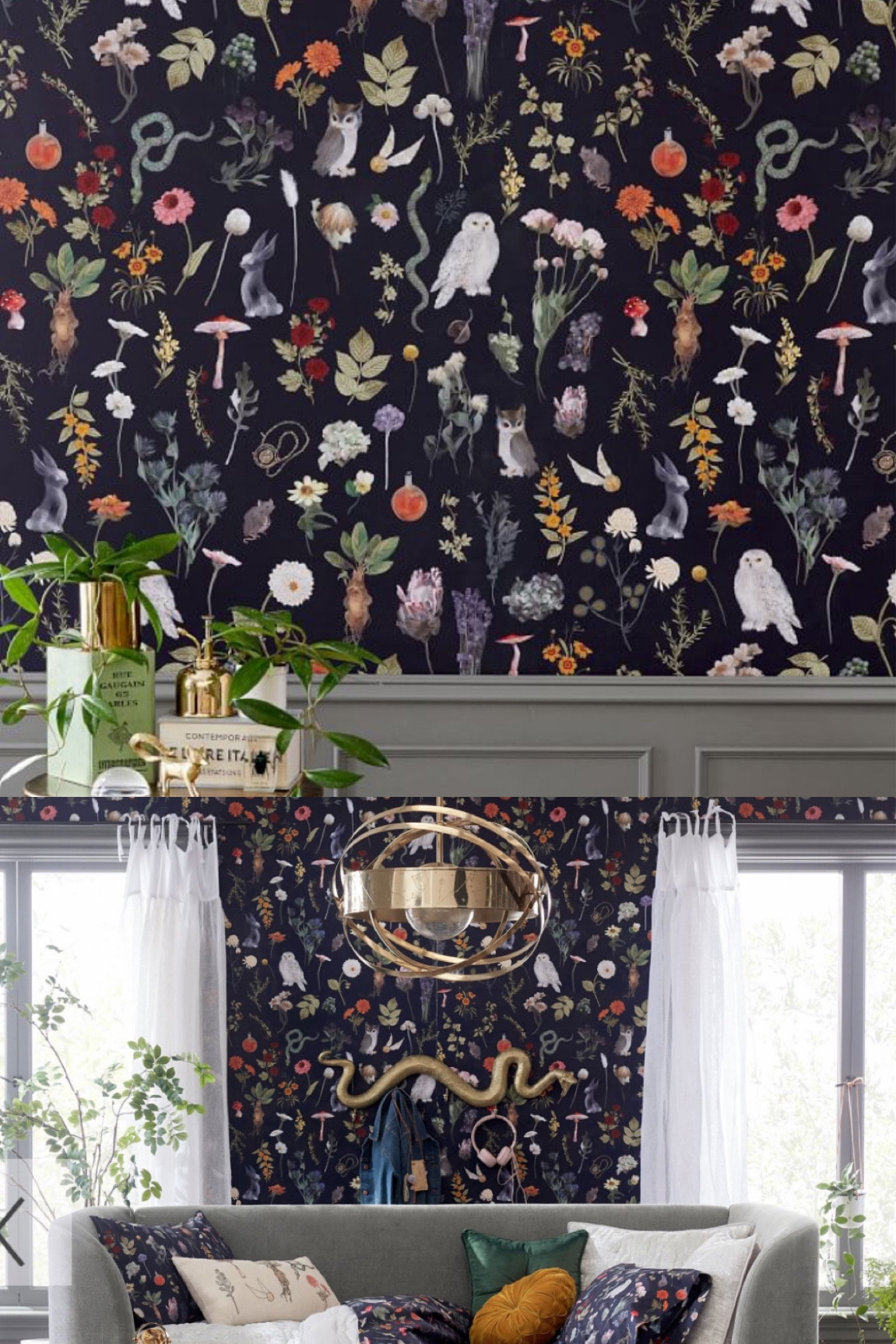 This wallpaper makes a huge statement and is the things I get asked about most. See if you can spot all the Harry Potter references in the print 🤩

#LTKhome #LTKMostLoved #LTKGiftGuide