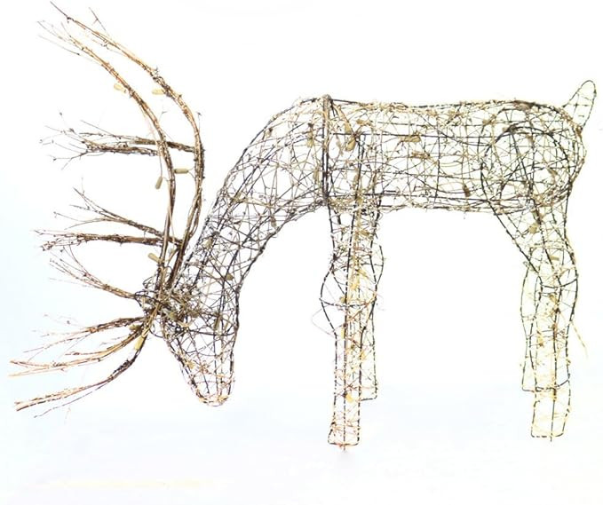 Alpine Corporation 24"H Outdoor Rattan Grazing Reindeer Lawn Decoration with White Lights | Amazon (US)