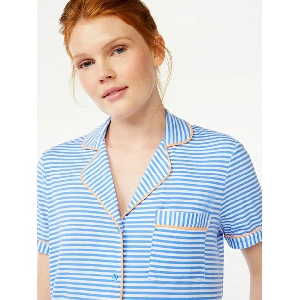 Joyspun Women's Knit Notch Collar Top and Capris Sleep Set, 2-Piece, Sizes S to 5X | Walmart (US)