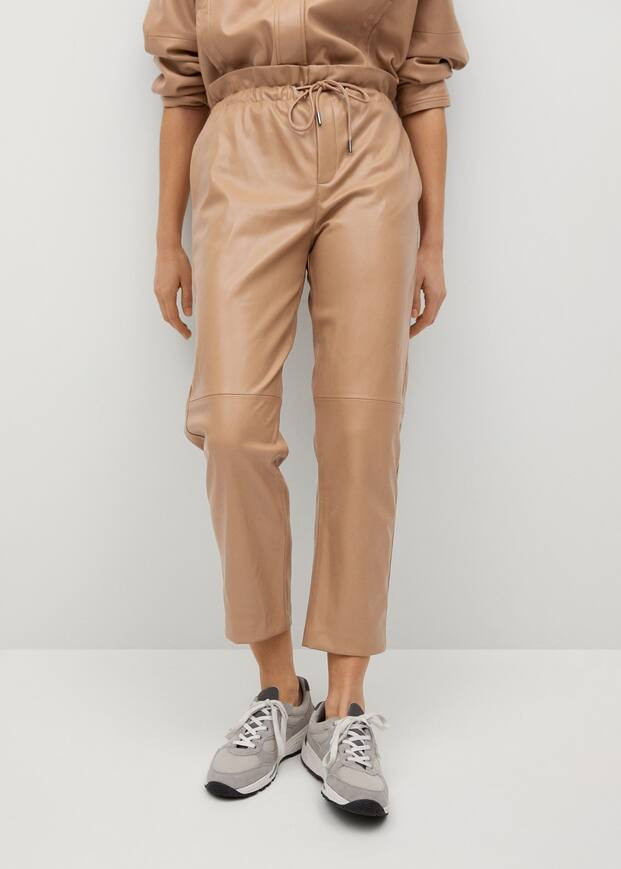 Leather-effect elastic waist trousers | MANGO (US)