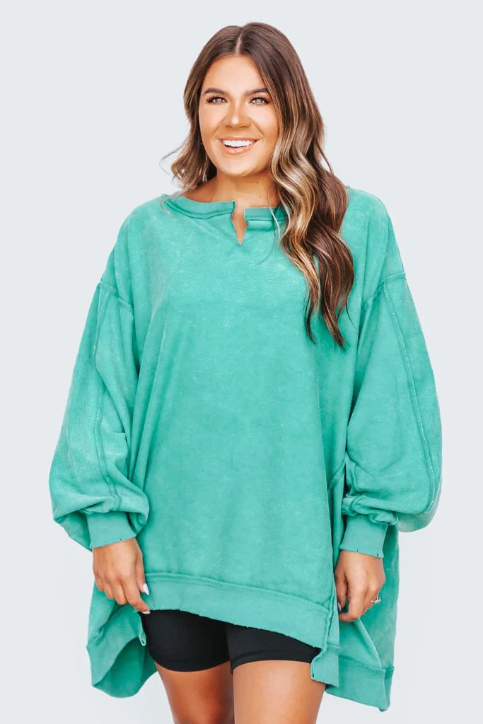 Sunny Daydreams Green Oversized Sweatshirt | Apricot Lane Boutique