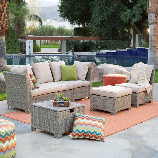 Coral Coast South Isle All-Weather Wicker Natural 6 Piece Outdoor Conversation Set with Beige Cus... | Walmart (US)