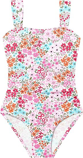CRISONE Girl Swimsuit One Piece Bathing Suit for Girls Retro Square Neck Adjustable Straps Girls'... | Amazon (US)