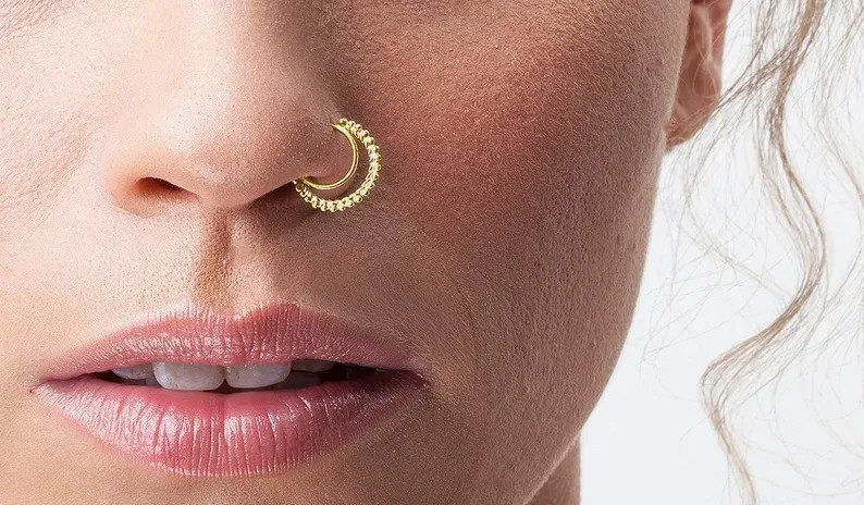 Nose Ring: Indian Style Dainty Hoop - Solid 14k Yellow Gold - Etsy | Etsy (US)