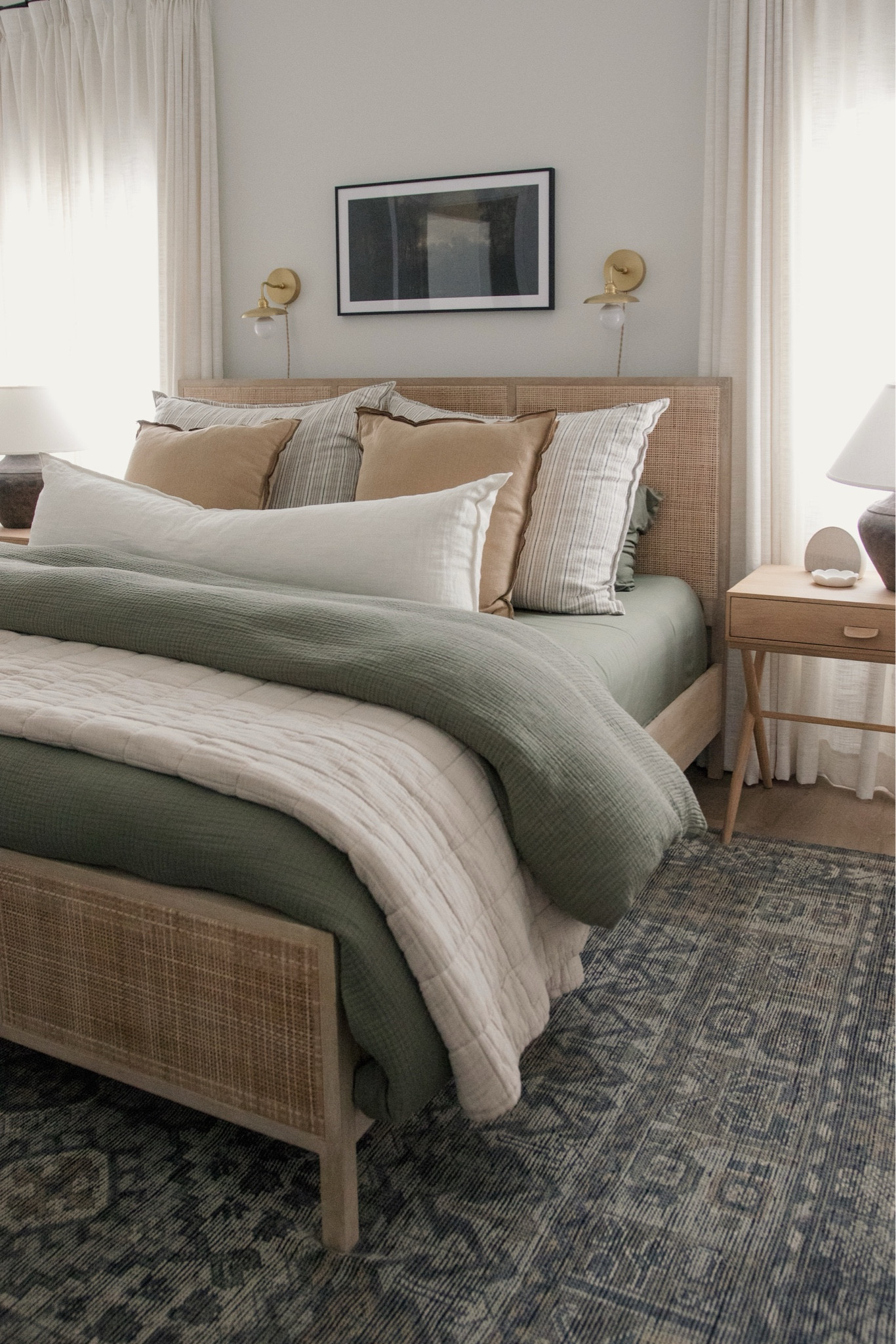 Linked our bedroom sources here, including our bed frame, pillows, etc. Really loving this darker olive color!

#LTKHome #LTKStyleTip
