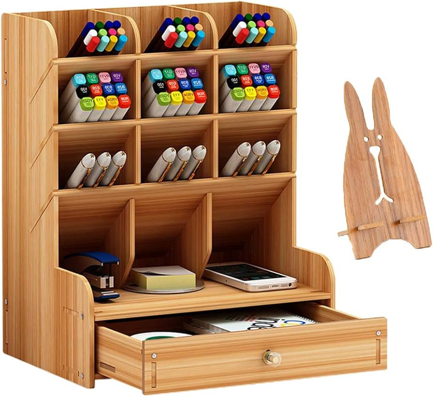 Marbrasse Wooden Desk Organizer, Multi-Functional DIY Pen Holder, Pen Organizer for desk, Desktop... | Amazon (US)