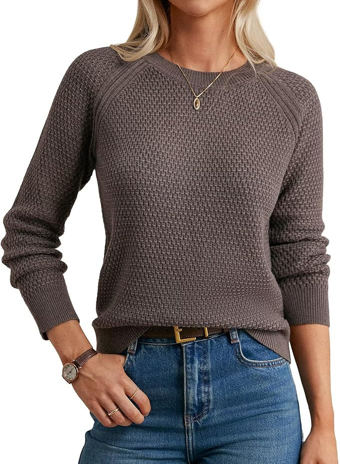 GRACE KARIN Women's Merino Wool Blend Sweater Fall Fashion 2025 Long Sleeve Crewneck Pullover Top | Amazon (US)