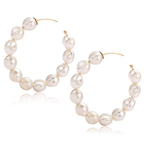 Pearl Hoop Earrings for Women Lightweight Faux Pearl Beaded Earrings Open Hoop Dangle Earrings Bridal Gifts (pure pearls hoop style) | Amazon (US)