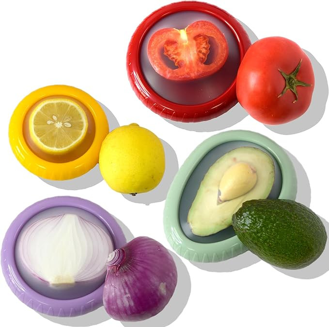 4 Pcs Reusable Avocado Onion Lemon Tomatoes Saver Keeper, Silicone Fruit and Vegetable Anti-Oxida... | Amazon (US)