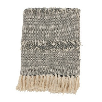 50"x60" Bohemian Bliss Textured Striped Fringe Throw Blanket Gray - Saro Lifestyle: Cotton, Machine Washable | Target