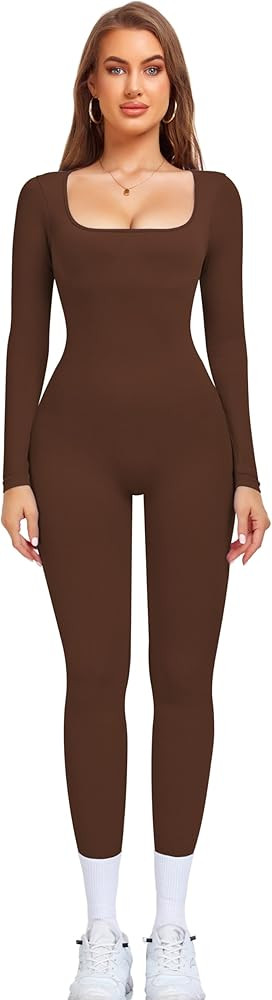 OLCHEE Long Sleeve Workout Jumpsuit Yoga Romper Bodycon | Amazon (US)