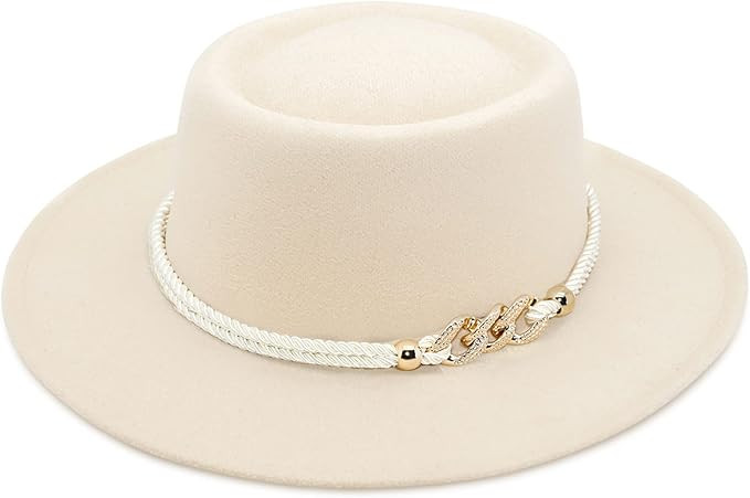Lisianthus Women Wide Brim Fedora Hat with Belt Buckle Pork Pie Hat | Amazon (US)