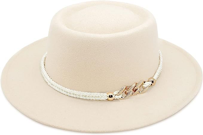 Lisianthus Women Wide Brim Fedora Hat with Belt Buckle Pork Pie Hat | Amazon (US)