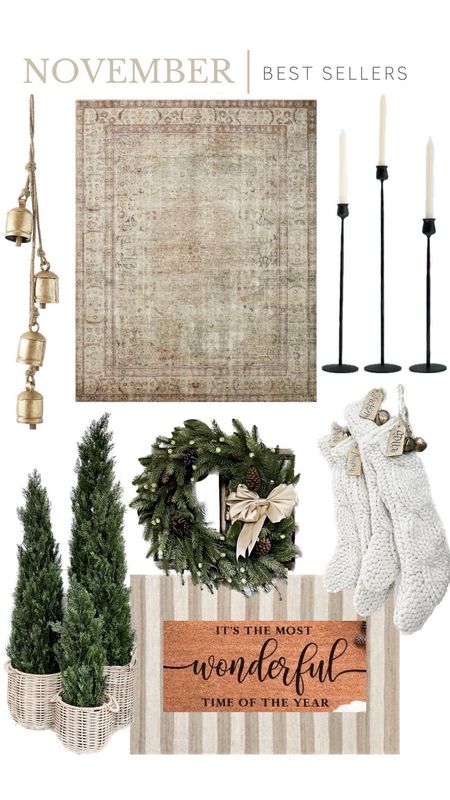 This weeks best sellers! Home decor Christmas and holiday decor favorites! Faux artificial silk trees oversized large doormat jute scatter rug outdoor welcome mat wreaths jingle bells vintage gold antique bells garland mantle mantel softest ever area rug loloi Margot cloud pile tartan plaid runner kitchen and living room home accents baskets flickering flameless taper candles candle holders iron black metal candle sticks 

#LTKhome #LTKHoliday #LTKfindsunder100