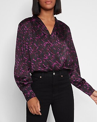 Printed Draped Front Long Sleeve Top | Express