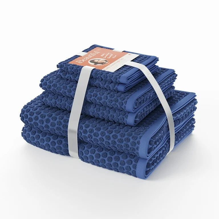 Beautiful Dot Textured 6pk Towel Set, 2 Bath, 2 Hand, 2 Wash - Smokey Blue by Drew Barrymore | Walmart (US)