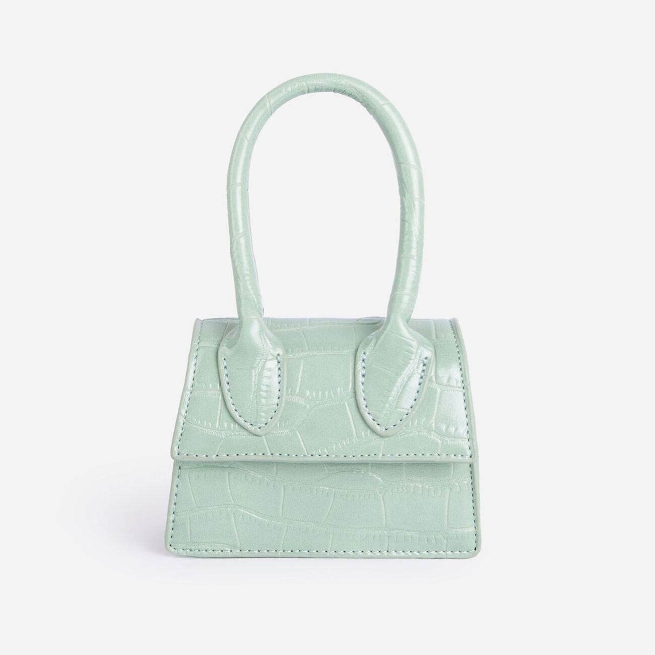 Pluto Mini Grab Bag In Green Croc Print Faux Leather | EGO (UK)
