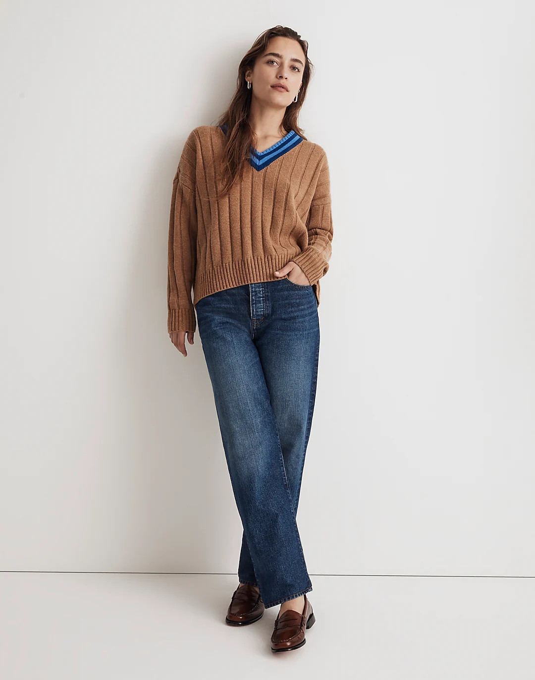 Tipped V-Neck Oversized Sweater | Madewell