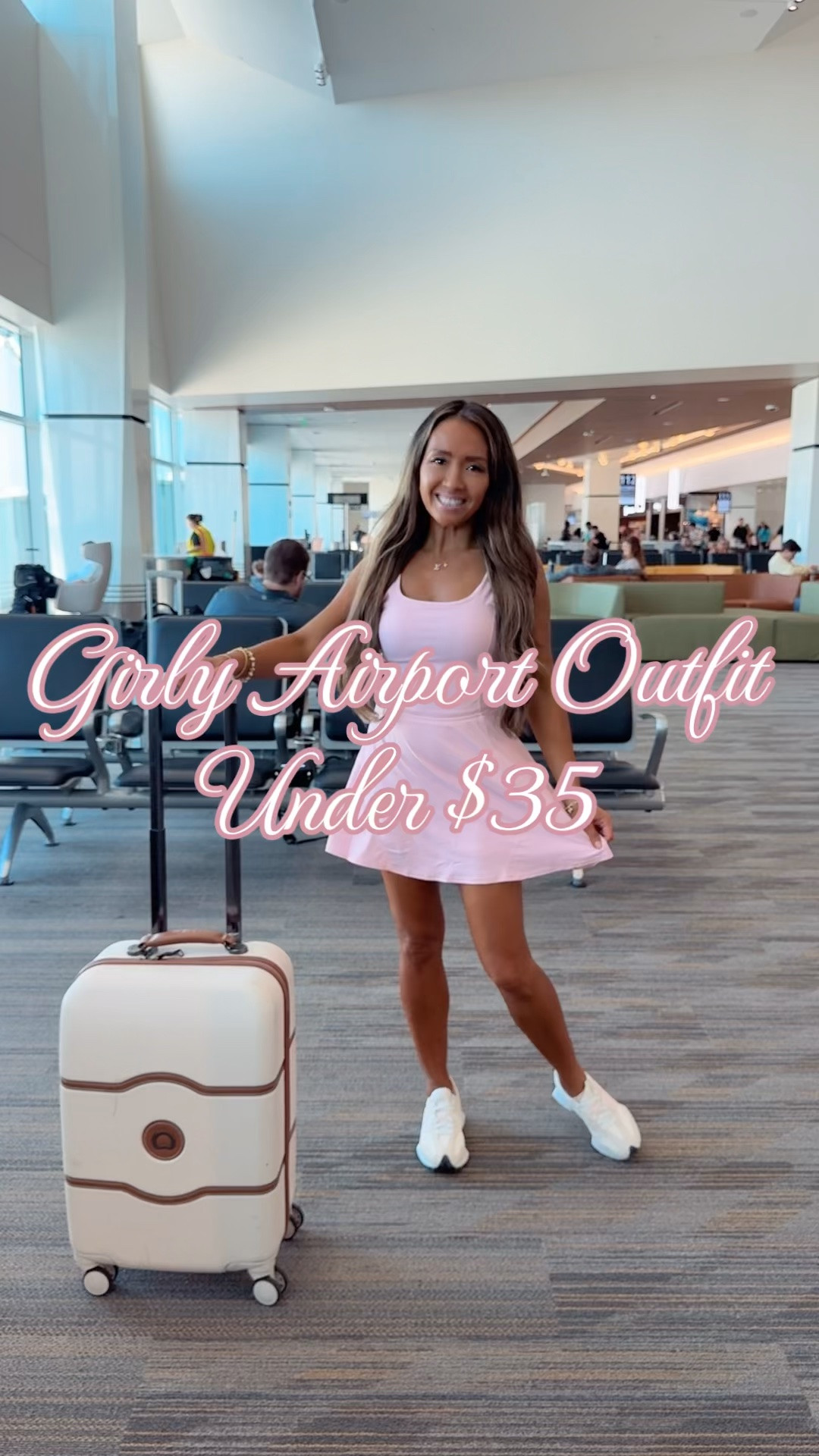 Girly airport outfit that is bathroom friendly and on sale for under $35!

Wearing size xs 

Plus my sneakers are on sale too!

#LTKSaleAlert #LTKPetite #LTKTravel