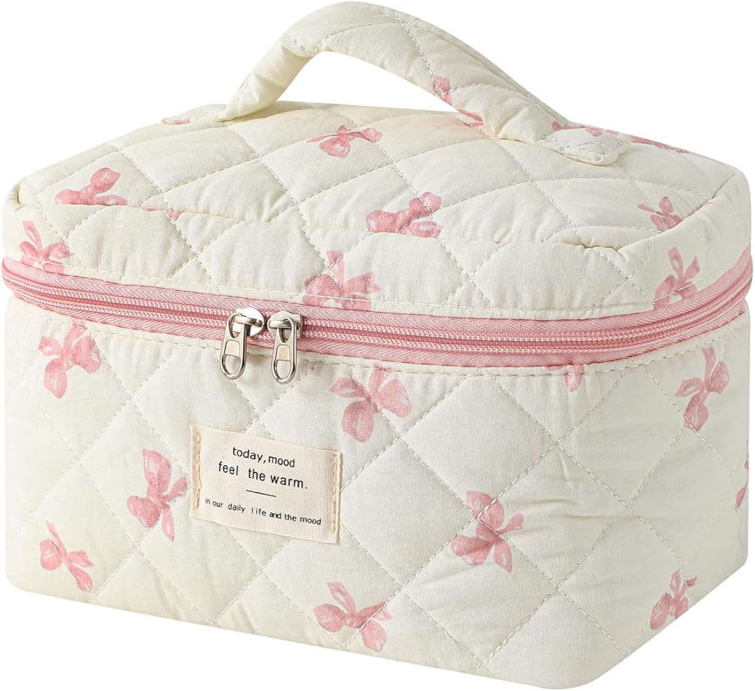 uekeboag Large Travel Quilted Makeup Bag for Women, Floral Cotton Cosmetic Bag, Coquette Aestheti... | Amazon (US)