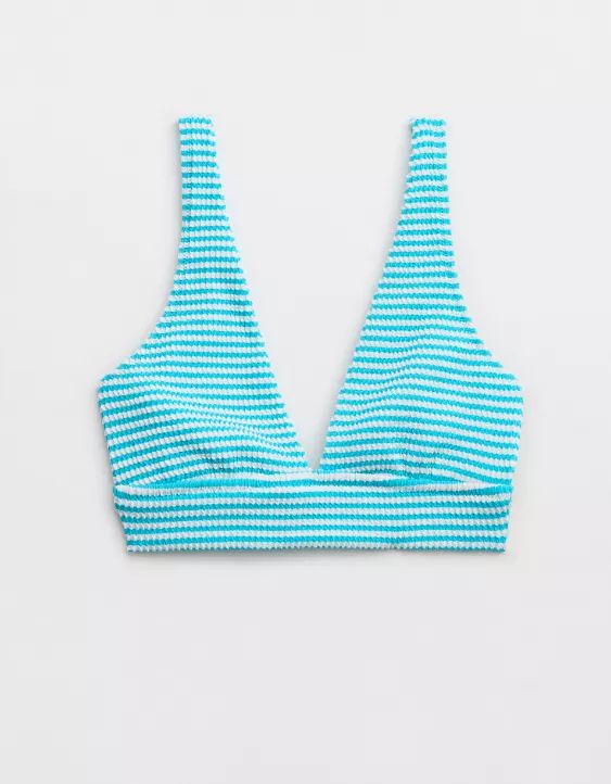 Aerie Crinkle Stripe Longline Plunge Bikini Top | Aerie