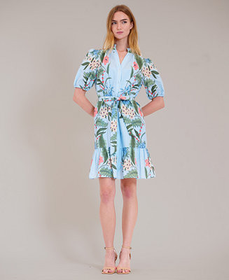 Women's Puff-Sleeve V-Neck Mini Dress | Macy's