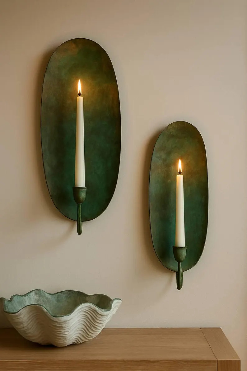 Handmade Golden Brass Wall Sconces (set of 2) - Rustic Farmhouse Candle Holders - Etsy | Etsy (US)