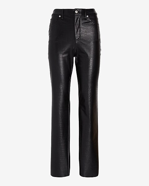 Super High Waisted Croc Faux Leather Modern Straight Pant | Express
