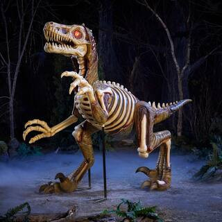8 FT Long Grave & Bones Giant-Sized Animated LED Zombie Velociraptor | The Home Depot