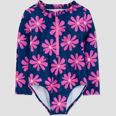 Carter's Just One You®️ Toddler Girls' Long Sleeve Floral Printed One Piece Rash Guard - Pink/... | Target