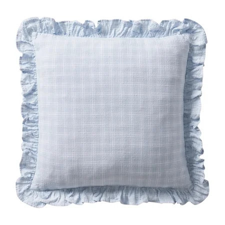 My Texas House 18" x 18" Blue Ruffle Plaid Cotton Decorative Pillow | Walmart (US)