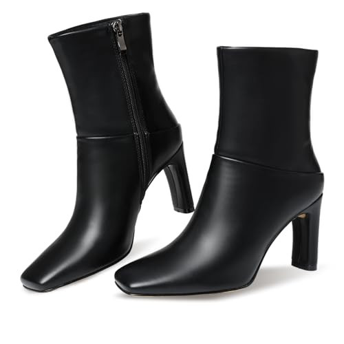 Attiposh Ankle Boots for Women Square Toe Short Boots Side Zipper Low Heel Ankle Booties Fashion Comfort Dressy Lady Shoes | Amazon (US)