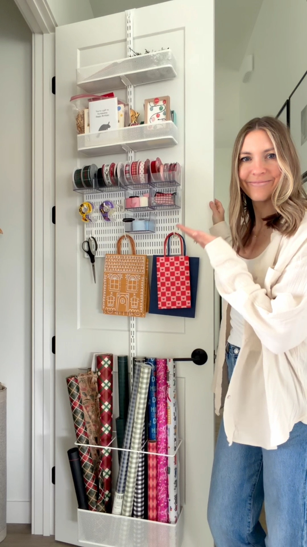 This over the door wrapping paper organizer is a life saver and it’s 30% off this weekend! 🙌

The perfect spot to store gift wrap, bags, ribbon and more. We also have this (without the gift wrap holder) in my son’s room to store toys and stuffed animals. 

I love knowing where my tape and scissors are at all times 😅🫣

#organize #organization #organizeyourhome

#LTKHome #LTKSaleAlert