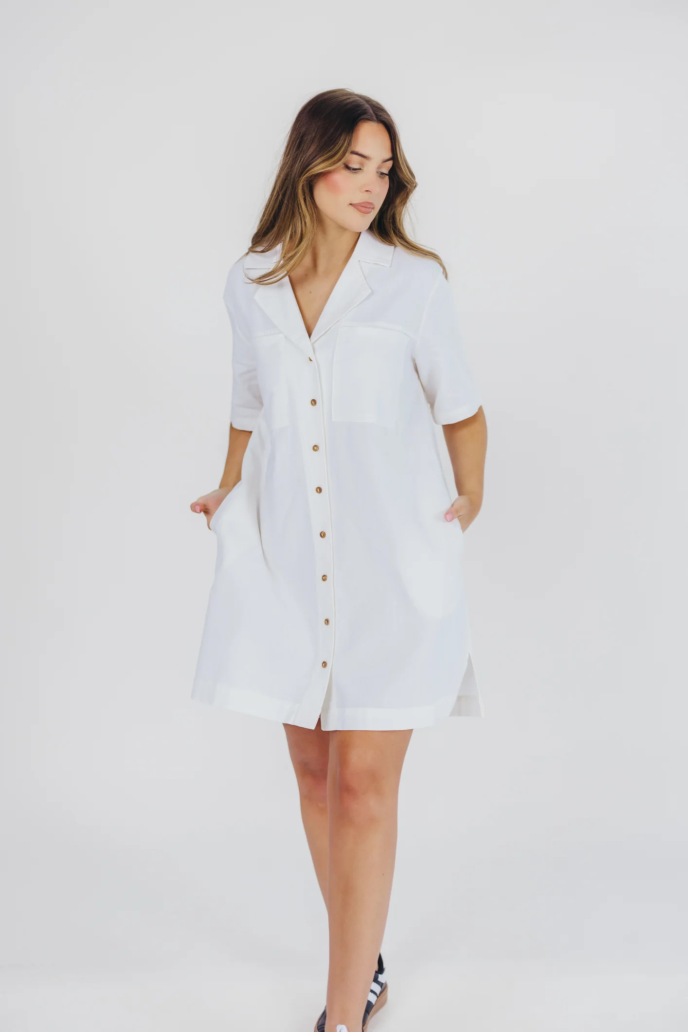 Kristen Button-Up Shirt Dress in Cotton - Nursing Friendly | Worth Collective