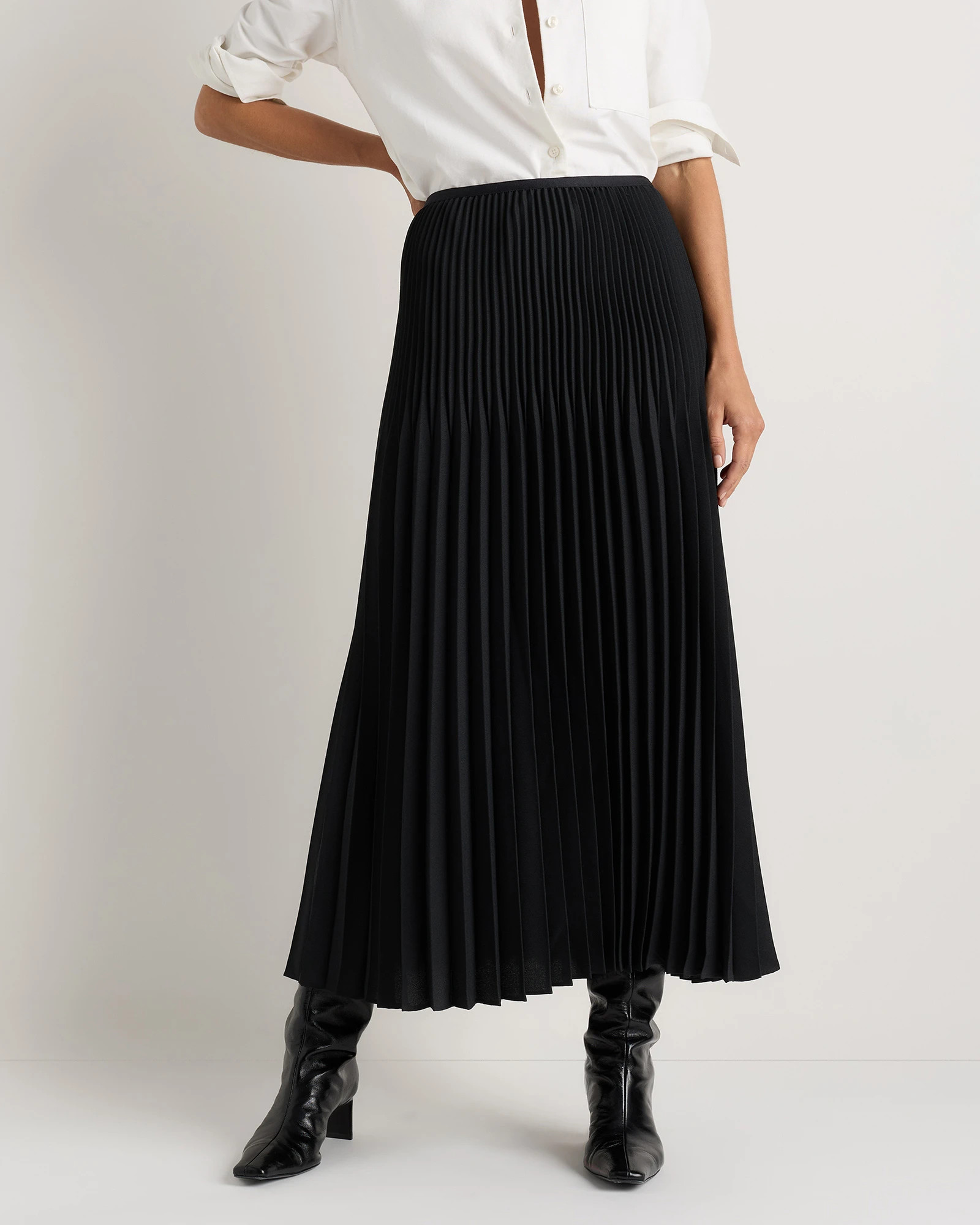 Pleated Matte Midi Skirt in True Black | Quince