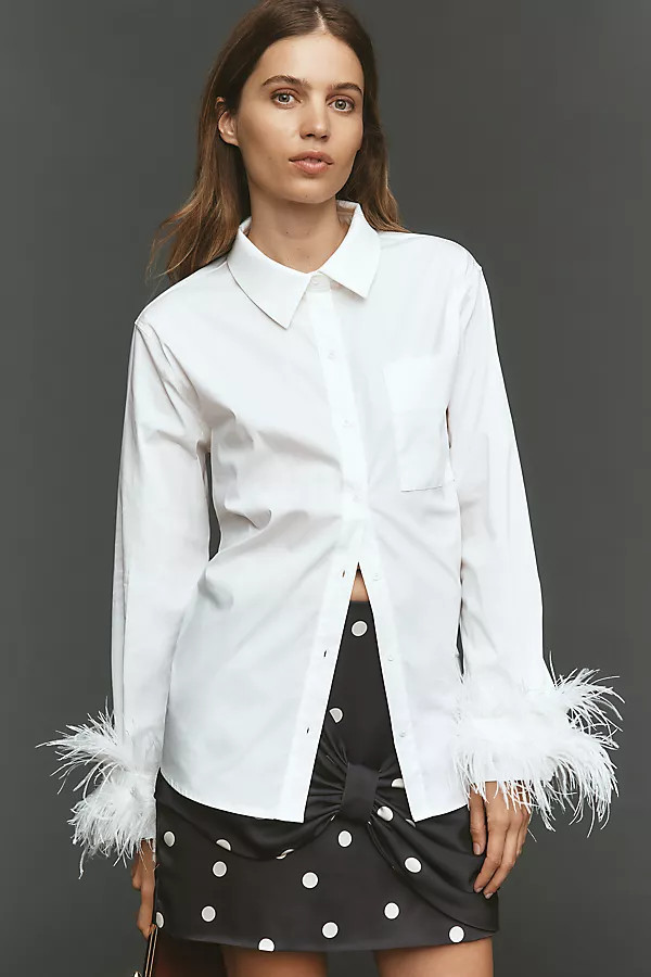English Factory Faux-Feather Buttondown Shirt | Anthropologie (US)