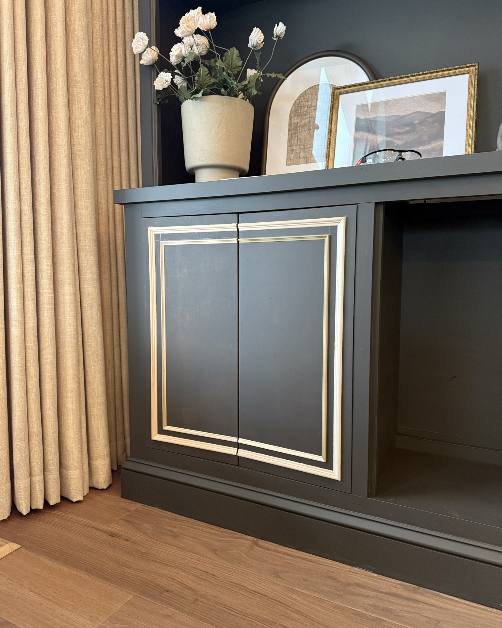 Used 3/4 in plywood and the two moldings layered that are linked. Hardware is linked too! 



#LTKHome #LTKSaleAlert #LTKFindsUnder50