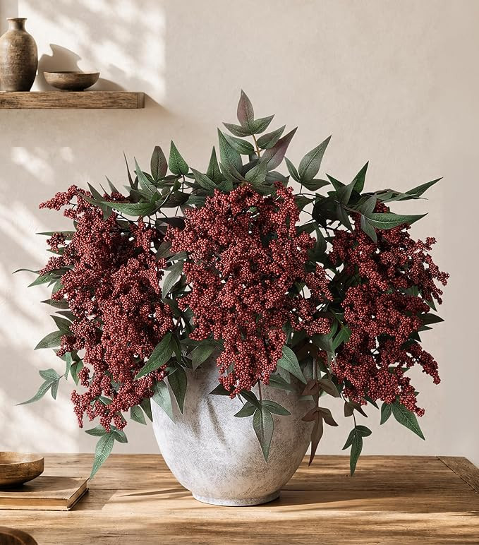 Artificial Flowers 35 Inch Artificial Nandina Berry Stem 3 Pcs Faux Flowers for Vase Realistic Se... | Amazon (US)
