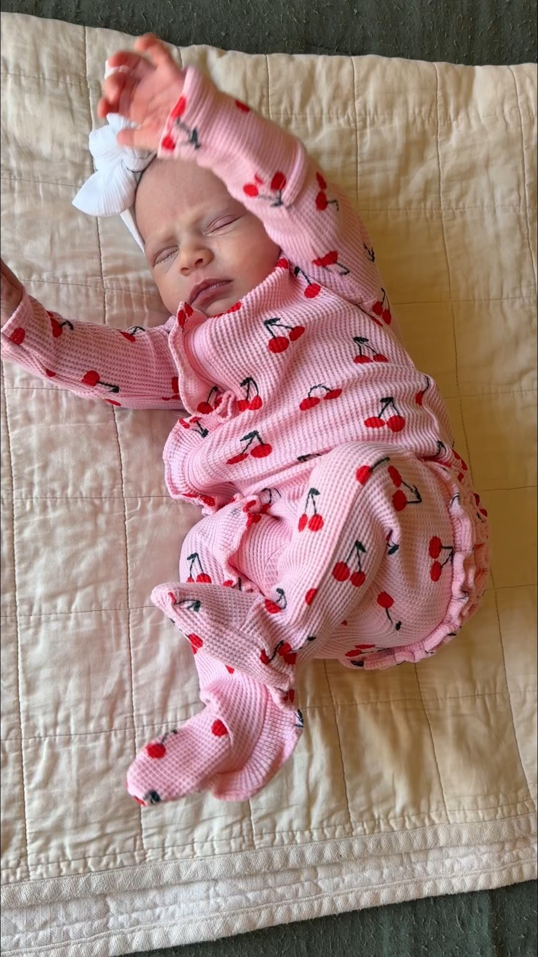 The CUTEST footie for a baby girl🥹🍒 two way zip, waffle fabric, RUFFLE BUTT!!!! 

#LTKBaby