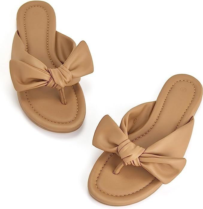 LAICIGO Women's Flip Flops Slip On Bowknot Slides Summer Comfortable Flat Gladiator Sandals | Amazon (US)