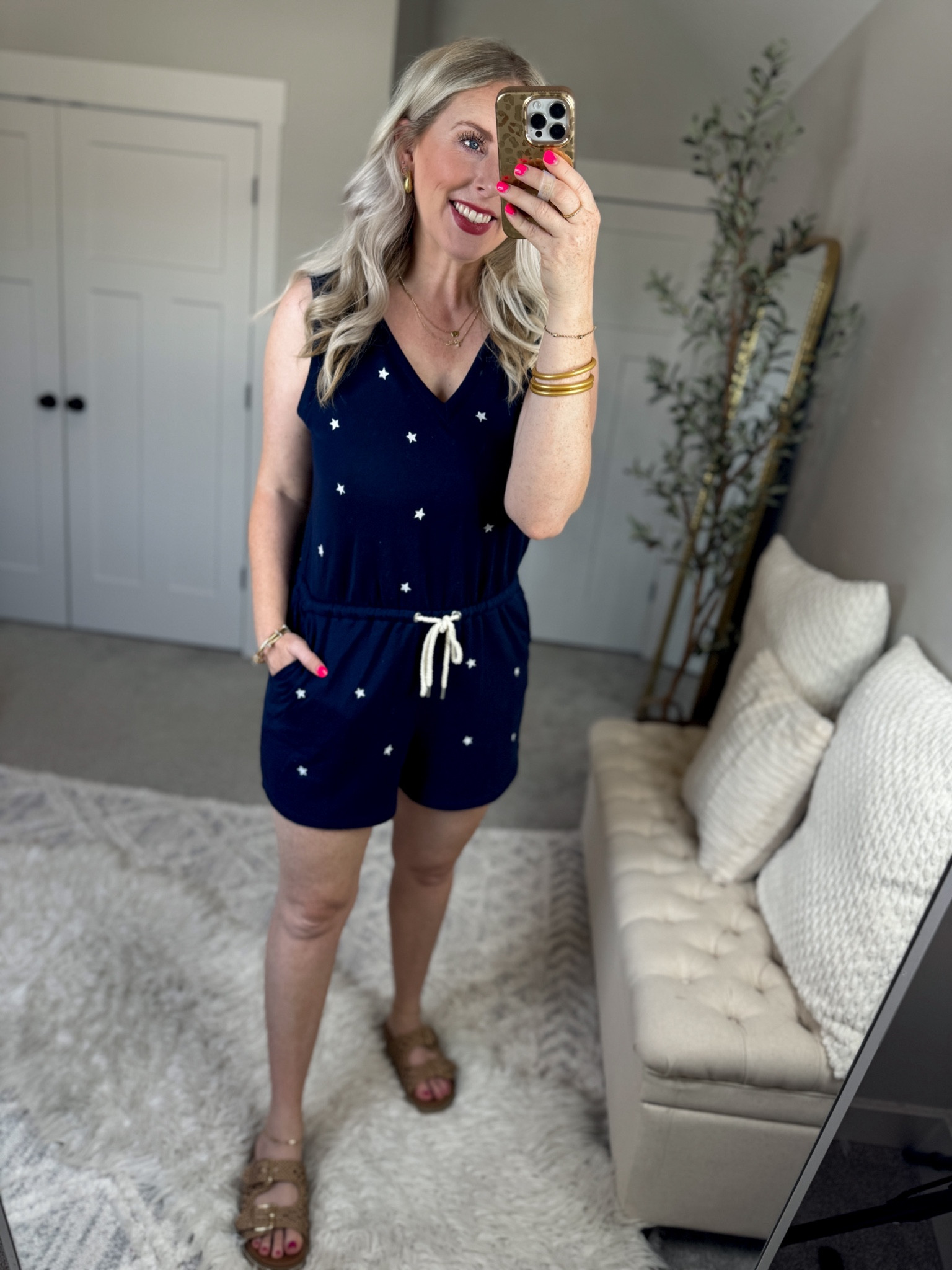 Daily try on, loft, 4th of July outfit, star romper 

Wearing a medium!

#LTKFindsUnder50 #LTKSaleAlert