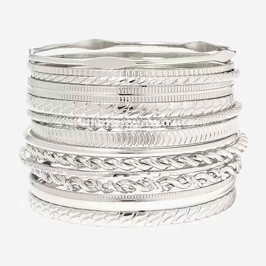 Liz Claiborne® Silver-Tone Textured Bangle Set | JCPenney