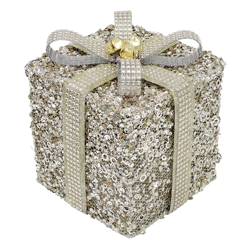 Gold Sequin Gift Box Decor, 6" | At Home