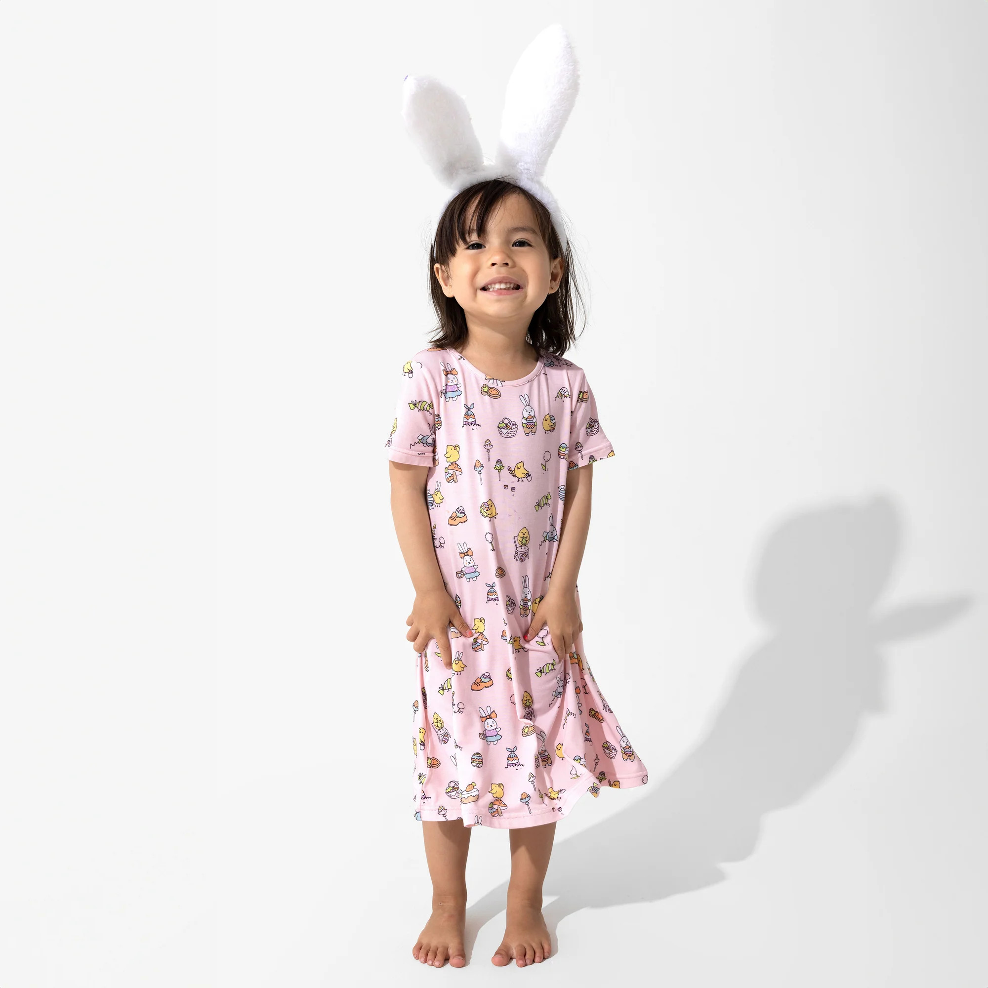 Easter Bunny Pink Bamboo Girls' Short Sleeve Dress | Bellabu Bear