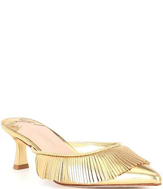 x Jennifer Sumko Mimi Metallic Leather Fringe Dress Mules | Dillard's