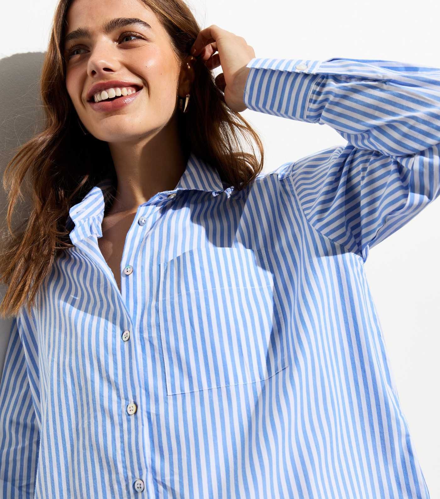 Blue Stripe Cotton Oversized Mini Shirt Dress | New Look | New Look (UK)