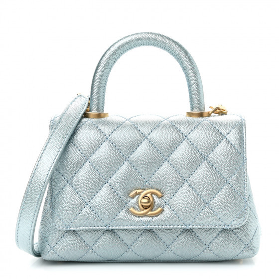 CHANEL Iridescent Caviar Quilted Extra Mini Coco Handle Flap Light Blue | FASHIONPHILE | Fashionphile